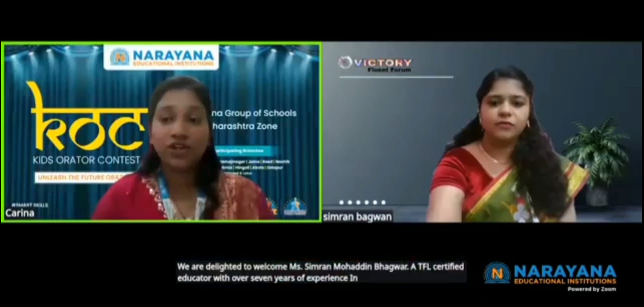 Simran Bagwan conducting an online Narayana Kids Orator Contest session