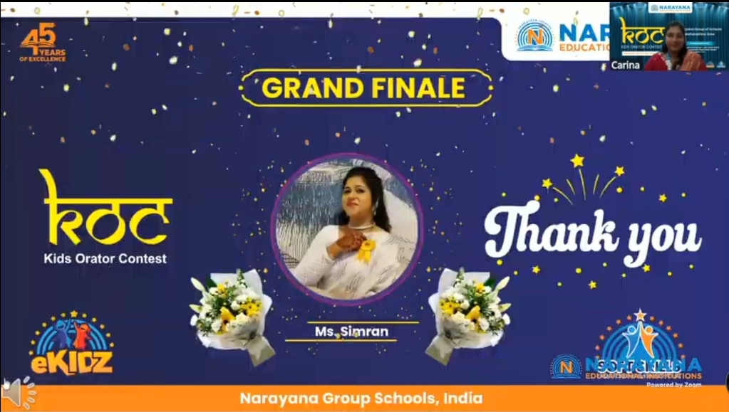 Simran Bagwan conducting Narayana Kids Orator Contest online judging session