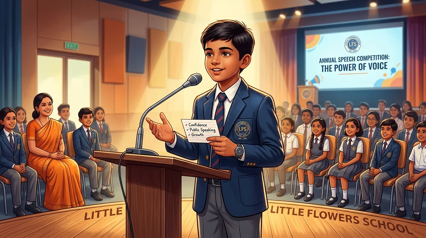 Class 6 student delivering a speech about their aim in life