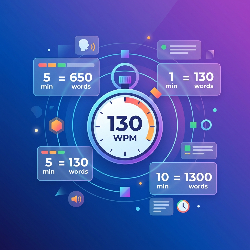 Speech Timing WPM Reference Infographic — 130 WPM Standard